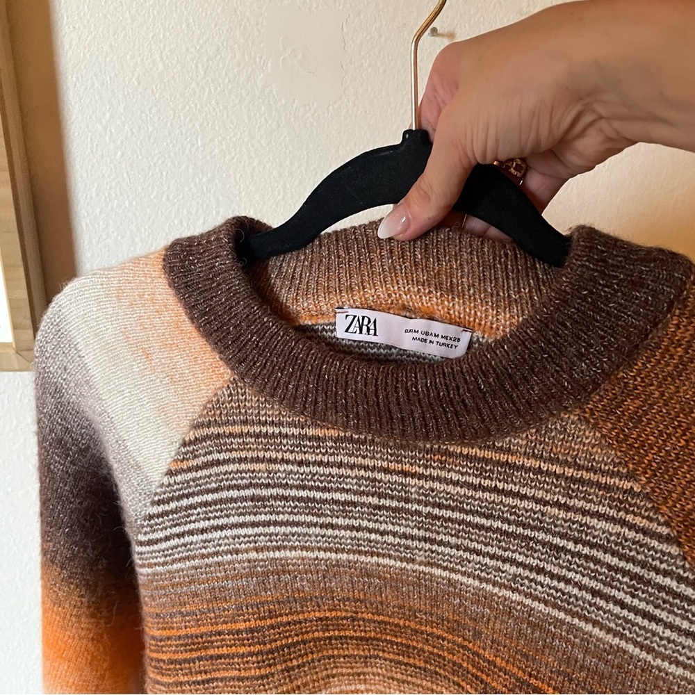 Zara Orange Brown Striped Fringe Sweater - Picture 6 of 13